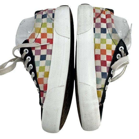 Vintage Mudd Rainbow Checkered Platform Sneakers Canvas Black Suede Accent | 7 - Picture 5 of 9